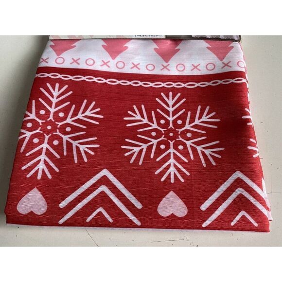 Betsey Johnson Pink Fair Isle Christmas Tree Snowflakes Fabric Shower Curtain - Picture 11 of 13